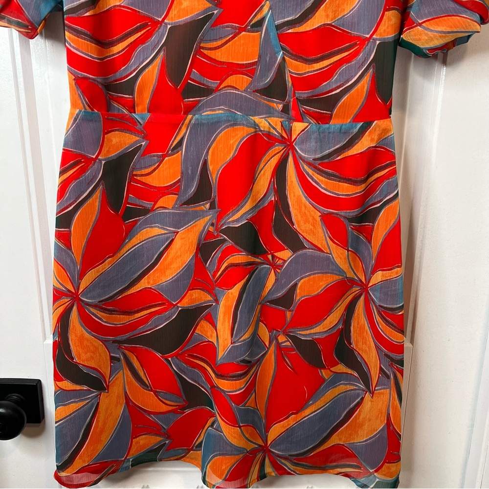 Adelyn Rae Pauline Puff Sleeve Blood Orange Multi Leaf Print Mini Dress. Size M. - Picture 9 of 16